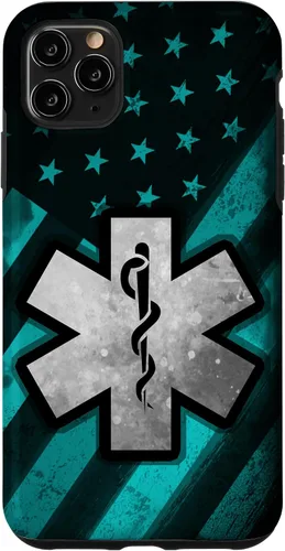 Vista 13 de Funda para iPhone 16 EMT EMS Paramédico Azul Turquesa USA Bandera Americana
