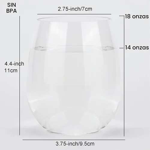 Vista 2 de KOXIN-KARLU Vasos de vino clásicos de acrílico sin tallo, de 18 onzas, vaso de plástico irrompible, juego de 6 vasos transparentes