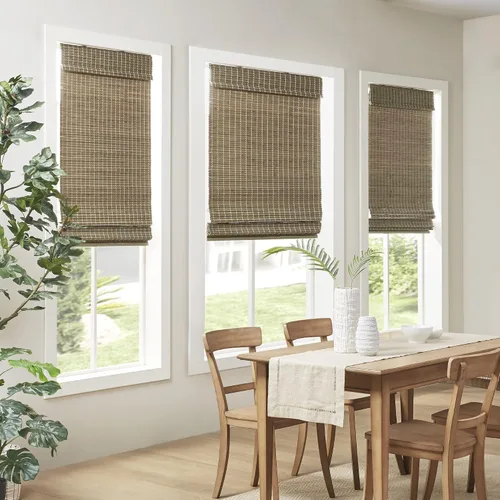 Vista 12 de Madison Park Eastfield - Persianas romanas sin cordones 100% de bambú, panel de privacidad de madera tejida, filtrado de luz, fácil instalación