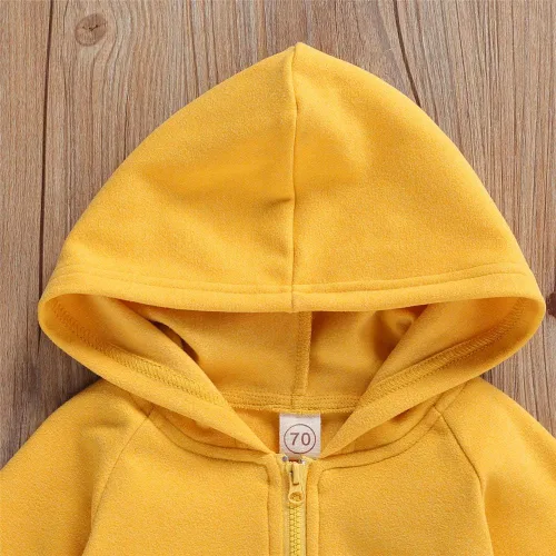 Vista 4 de FYBITBO Mameluco con capucha y cremallera para bebés, niños y niñas, mameluco de manga larga para otoño e invierno, ropa cálida
