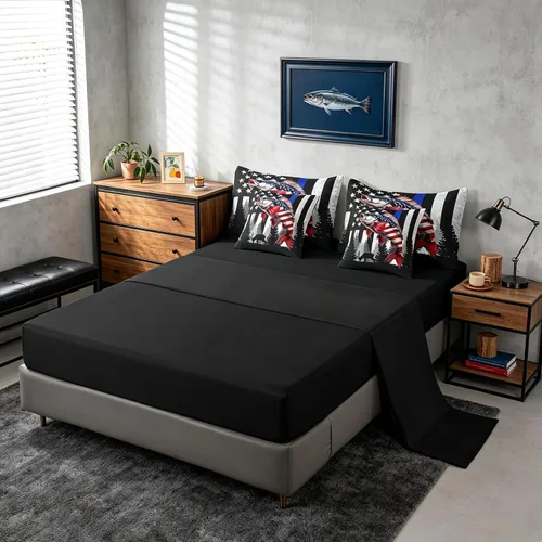 Vista 14 de Feelyou Juego de edredón de ciervo con sábanas – Tamaño Queen 7 piezas Juego de ropa de cama infantil de caza rústica – Cama de ciervo de cabaña