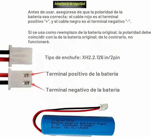 Vista 3 de XINLANTECH 3.7V 2600mAh 18650 Batería recargable de iones de litio con conector Jst XH2.54/2P cables de enchufe para electrónica de bricolaje