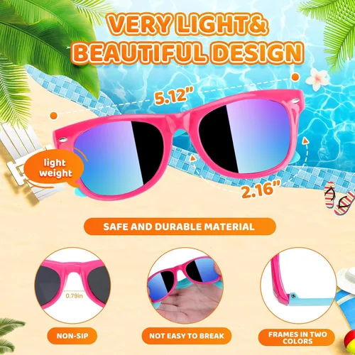 Vista 5 de Paquete de 24 lentes de sol para niños con protección UV400, recuerdos de fiesta para niños y niñas de 3 a 8 años, bolsas de regalo de neón