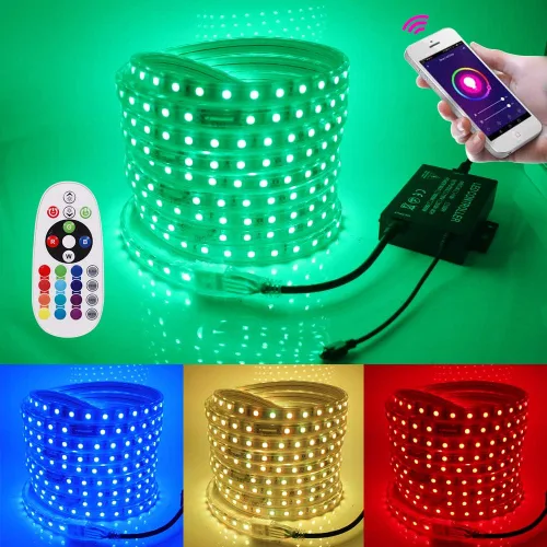 Vista 5 de Tira de luces LED, WiFi 110-130V RGB regulable, impermeable, 5050 60 LED/m, con controlador de 1500 W, compatible con Alexa, Google Home, iOS