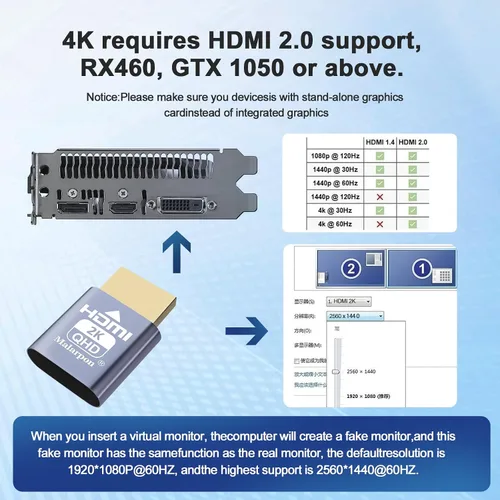 Vista 2 de Enchufe simulado HDMI compatible con pantalla sin cabeza emulador DDC EDID Headless Ghos con Windows Mac OSX Linux Ideal para aceleración