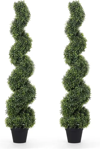 Vista 14 de THE BLOOM TIMES Juego de 2 árboles topiarios artificiales en espiral de 3 pies para exteriores, plantas de boj falsas de 36" para exteriores - Árbol