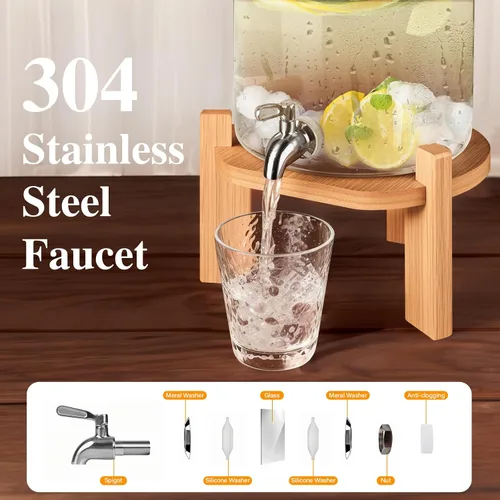 Vista 4 de Dispensador de bebidas de 2.9 galones, dispensador de bebidas de vidrio con soporte, dispensadores de bebidas para fiestas, dispensador de bebidas