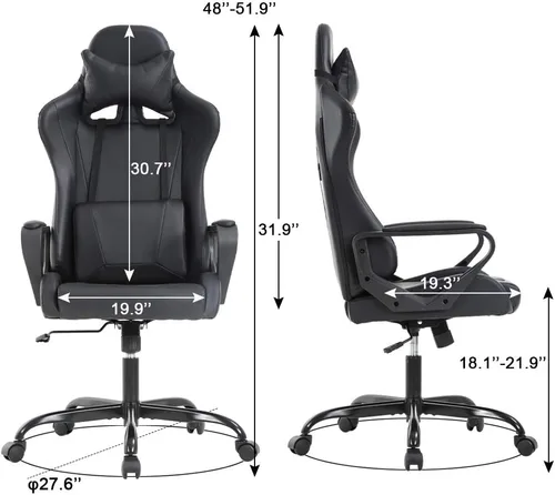Vista 3 de Silla de oficina para videojuegos con brazos y apoyo lumbar, reposacabezas con respaldo alto, de piel sintética, silla de escritorio ergonómica