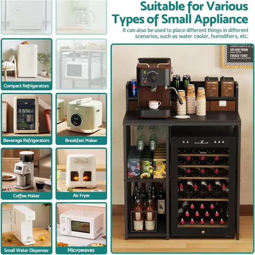 Vista 7 de Kikihouse - Estante de cocina de 4 niveles estilo industrial, soporte para mini refrigerador y microondas, estante de almacenamiento de utilidad