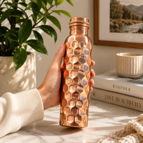 Vista 5 de Botella de agua de cobre 100% puro para beber 34 Oz-Honeycomb