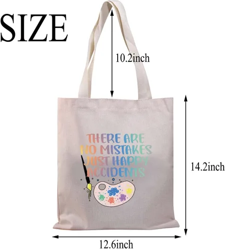 Vista 3 de BDPWSS Regalo para amantes del arte, no hay errores, solo accidentes felices, bolsa de mano inspiradora para estudiantes (sin errores TG), Blanco