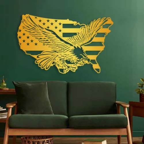 Vista 7 de Arte de pared de metal con águila de águila, arte de pared de metal con águila calva, decoración de pared de águila de metal de gran tamaño, bandera