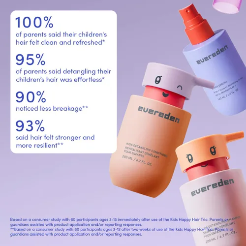 Vista 4 de Evereden Happy Hair Duo - Juego de champú y acondicionador para niños, limpio, vegano y sin desgarros, desenreda, fortalece y suaviza todo