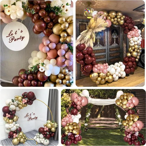 Vista 7 de Kit de guirnalda de arco de globos burdeos de 142 piezas con globos metálicos de oro rosa, granate y oro para decoraciones de cumpleaños, baby