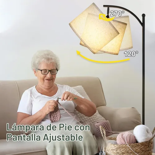 Vista 4 de LALISU Lámpara de pie moderna, lámpara de pie ajustable de 3 formas con pantalla de lino, altura ajustable, interruptor de pie, lámpara de lectura