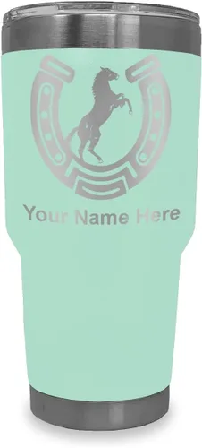 Vista 13 de LaserGram Vaso personalizado de 20 onzas, herradura con caballo (negro)