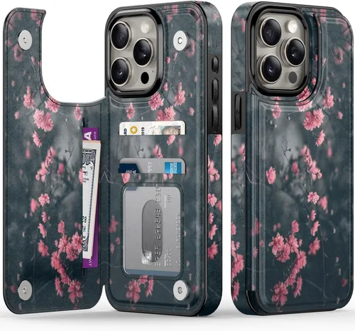 Vista 53 de FUNMIKO Funda tipo cartera para iPhone 13 con tarjetero, bloqueo RFID, protección de grado militar y obras de arte impresas con rayos UV, cierre