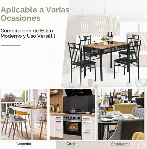 Vista 5 de COSTWAY Juego de mesa de comedor de 5 piezas, juego de mesa de cocina moderno para 4 personas, mesa rectangular de 42 pulgadas con 4 sillas Negro