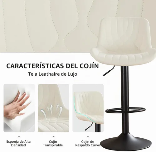 Vista 5 de Juego de 2 taburetes de bar modernos, taburetes de bar de cocina giratorios ajustables con respaldo, asientos acolchados de piel sintética, sillas