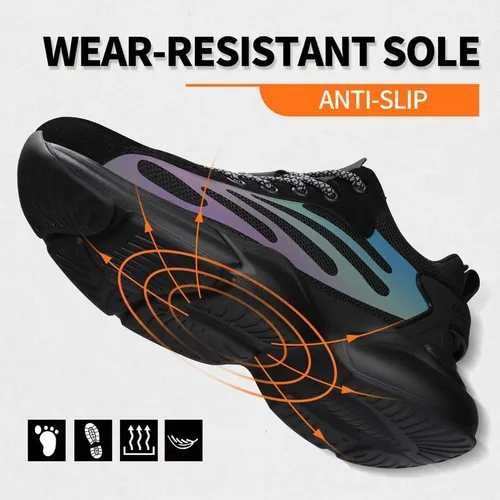 Vista 4 de BAIYIJIA Steel Toe Shoes for Men No Slip Work Shoes Construction Industrial Work Tennis Shoes Safety Shoes Lightweight Steel Toe Sneakers for Men