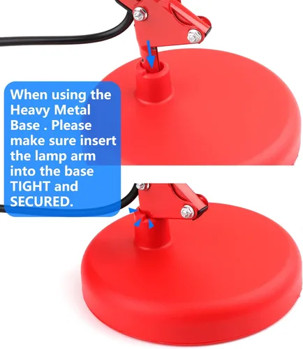 Vista 5 de Lámpara de escritorio de metal AmeriTop, lámpara de mesa de brazo oscilante ajustable con base intercambiable o abrazadera; lámparas