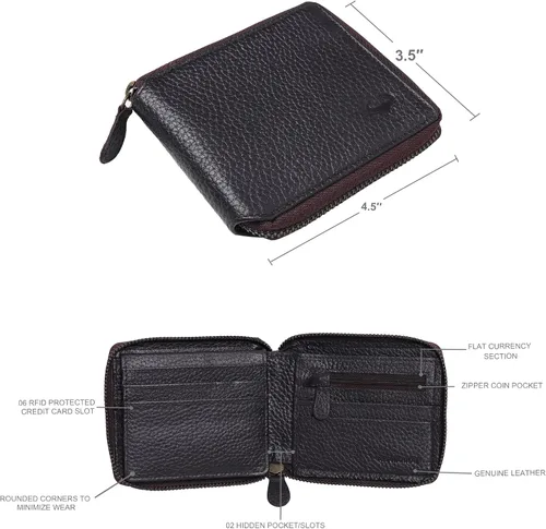 Vista 3 de Alphahide Cartera con bloqueo RFID para hombre piel de vaca auténtica con cremallera doble para padres