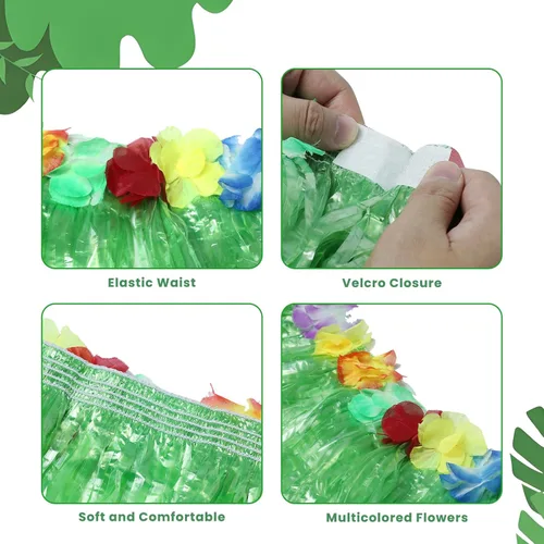 Vista 3 de Paquete de 8 faldas de hierba de bailarina hawaiana, falda de baile de hula con accesorio de disfraz de flores, disfraz hawaiano de fiesta de hula