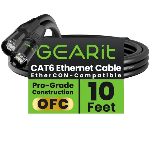Vista 25 de GEARit Cable Ethercon CAT6 blindado (3 pies) de audio profesional e iluminación RJ45 EtherCON Cable compatible con EtherCON para estudio, escenario