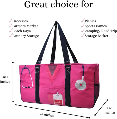 Vista 332 de NGIL Bolsa de comestibles reutilizable extra grande plegable de gran tamaño para comestibles, almacenamiento, picnic, playa, Estampado