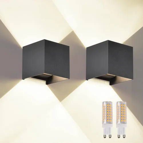 Vista 29 de 2 piezas de luces de pared G9 para exterior/interior, apliques de pared con luces hacia arriba y abajo, IP65 impermeables, iluminación moderna