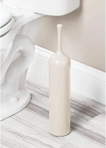 Vista 2 de mDesign Escobilla de inodoro independiente de plástico compacto y extra delgado para almacenamiento y organización del baño, cepillo resistente