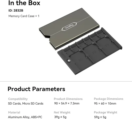 Vista 6 de SMALLRIG Funda para Tarjetas de Memoria Soporte Anti-Choque Anti-Caída y Arañazos Adecuada para Tarjetas SD/Micro SD/SIM para Entusiastas