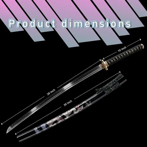 Vista 2 de Katana，Hand-Forged Katana Sword，Razor-Sharp 1095 & T10 Damascus Steel Blade, Full-Tang Structure for Martial Arts Practice, Collector's Display