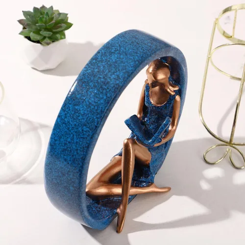 Vista 5 de Estatuas de resina para niña, estatua de yoga, escultura artística para estantería, adornos para lectores, profesores, decoración para sala