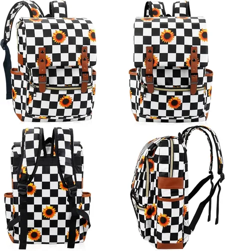 Vista 5 de MCWTH Mochila vintage para laptop para mujeres y hombres, bolsas escolares delgadas de 15.6 pulgadas con puerto de carga USB para estudiantes