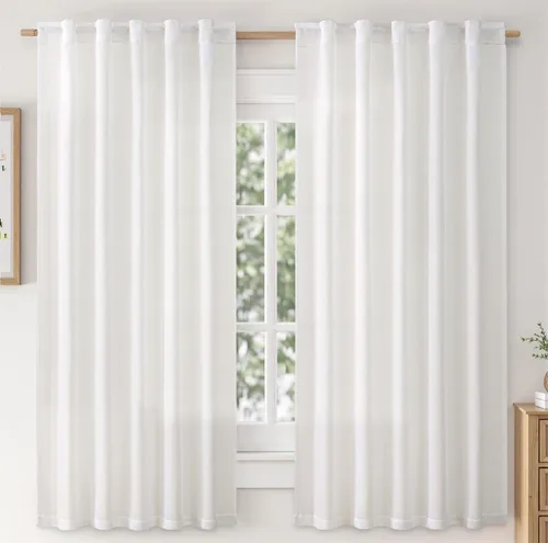Vista 38 de MIULEE - Cortinas de lino sintético de 96 pulgadas de largo, 2 paneles, cortina semitransparente natural con pestaña trasera, bolsillo para barra