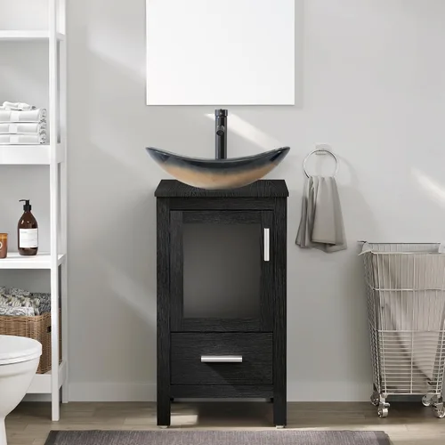 Vista 25 de eclife Armario de tocador de baño moderno de 18 pulgadas con lavabo Redondel negro