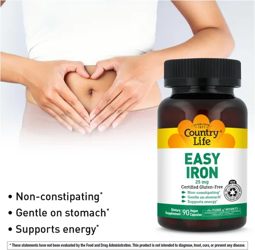 Vista 5 de Country Life Easy Iron 25 mg Suplemento de hierro suave y sin estreñimiento Apoya la producción de energía y glóbulos rojos Certificado sin