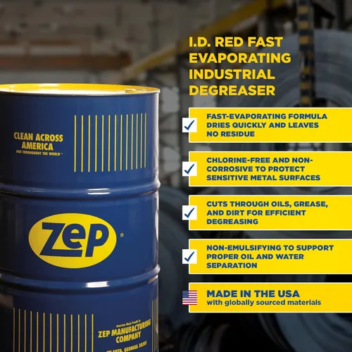 Vista 2 de Zep I.D. - Líquido desengrasante industrial rojo - 55 galones (1 unidad) 57085 - Diseñado para su uso cuando se necesita evaporación rápida y no hay