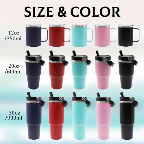 Vista 3 de Vasos de acero inoxidable grabados personalizados con nombres, tazas aisladas personalizadas con asa, taza de café de viaje, regalos para ella/él