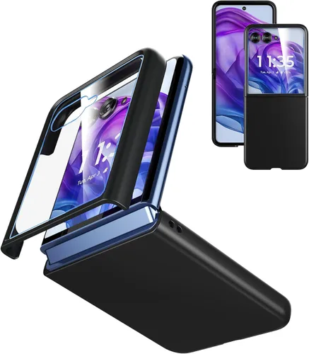 Vista 10 de Cresee Funda para Motorola Razr Plus 2023 Con Protector De Pantalla Externa - Funda De Teléfono De PC Dura Delgada Para Moto Razr+2023 - Negro+Vidrio