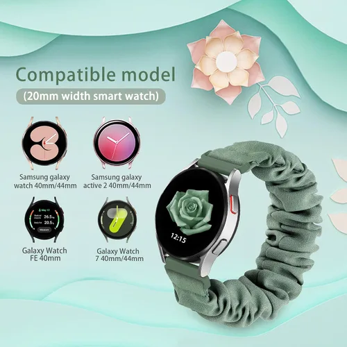 Vista 6 de Compatible con Samsung Galaxy Watch 7/6/5/4/Active 2/FE - Correas de 40 mm/44 mm, Correa Scrunchie de liberación rápida de 20 mm - Correas elásticas
