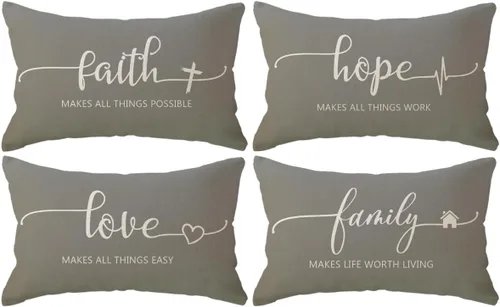 Vista 19 de Fundas de almohada inspiradoras con texto inspirador, fe, esperanza, amor, familia, fundas de almohada decorativas de 18 x 18 pulgadas, fundas