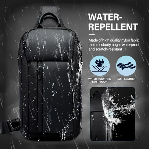 Vista 3 de Tfro & Cile Bolso bandolera para hombre, bolsos cruzados, mochilas de hombro, mochila casual, mochila de pecho negro para senderismo montar