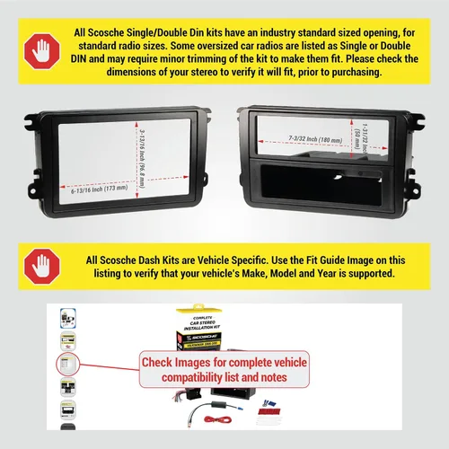 Vista 2 de Scosche ICVW6BN Kit de instalación de radio doble DIN para tablero compatible con vehículos Volkswagen amplificados no de fábrica seleccionados
