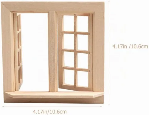 Vista 7 de Toyvian Ventana de casa de muñecas, 1: marco de ventana de madera en miniatura a escala 12, accesorio de muebles de casa de muñecas para decoración