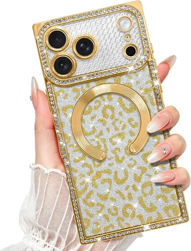 Vista 8 de Fiyart Diseñado para iPhone 16 Pro Max, Funda Compatible con MagSafe, Estampado de Guepardo, Placa de Protección de Cámara, Magnético, Brillante