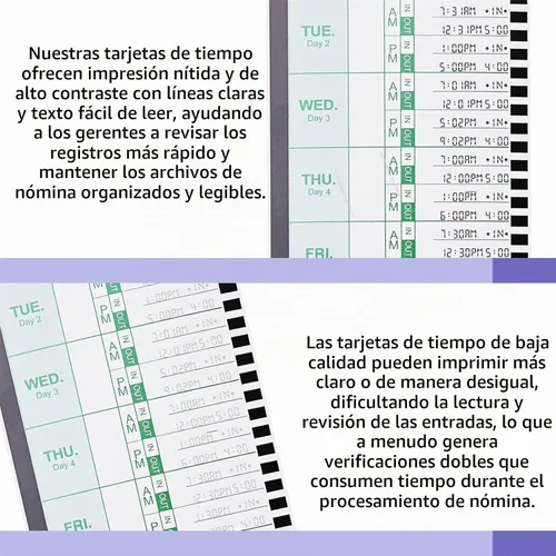 Vista 3 de 600 tarjetas de tiempo térmico semanales E8, compatibles con Lathem 2100HD