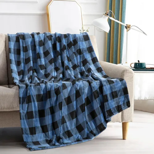 Vista 13 de Elegant Comfort - Manta de vellón muy suave y aterciopelada, con estampado navideño, a cuadros escoceses, de 50 x 60 pulgadas (búfalo negro)