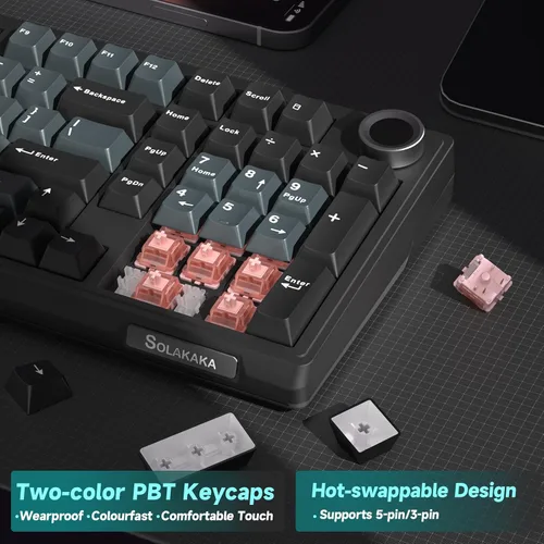Vista 4 de SOLAKAKA KI99 Pro - Teclado mecánico inalámbrico con interruptor silencioso, interruptores preiluminados intercambiables en caliente, teclado